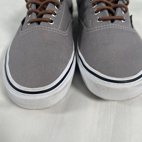 Vans Shoes Mens Size 11 Gray Canvas Brown Leather Low Top Casual Sneakers - Picture 6 of 15